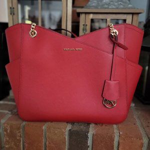 Michael Kors Jet Set Large Logo Shoulder Bag Flame Red